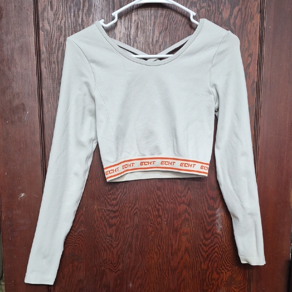 ECHT Tops - ECHT Women's Light Gray Long Sleeve Crop Top with Orange Band